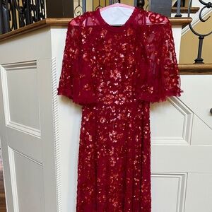 Needle and Thread Red Sequin and Tulle Caplet Dress